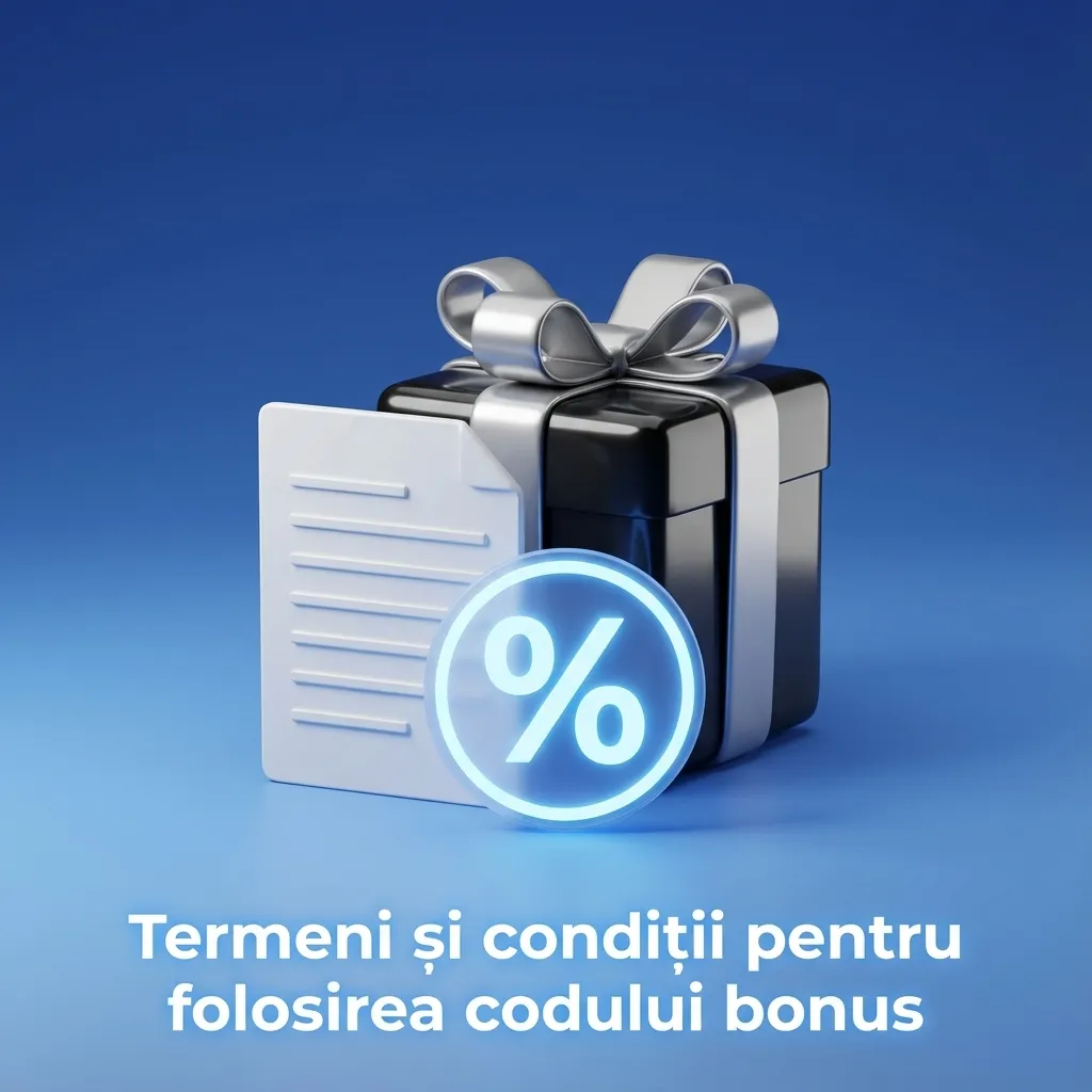 Banner informativ în română despre termeni și condiții pentru folosirea codului bonus promoțional 1win în 2025