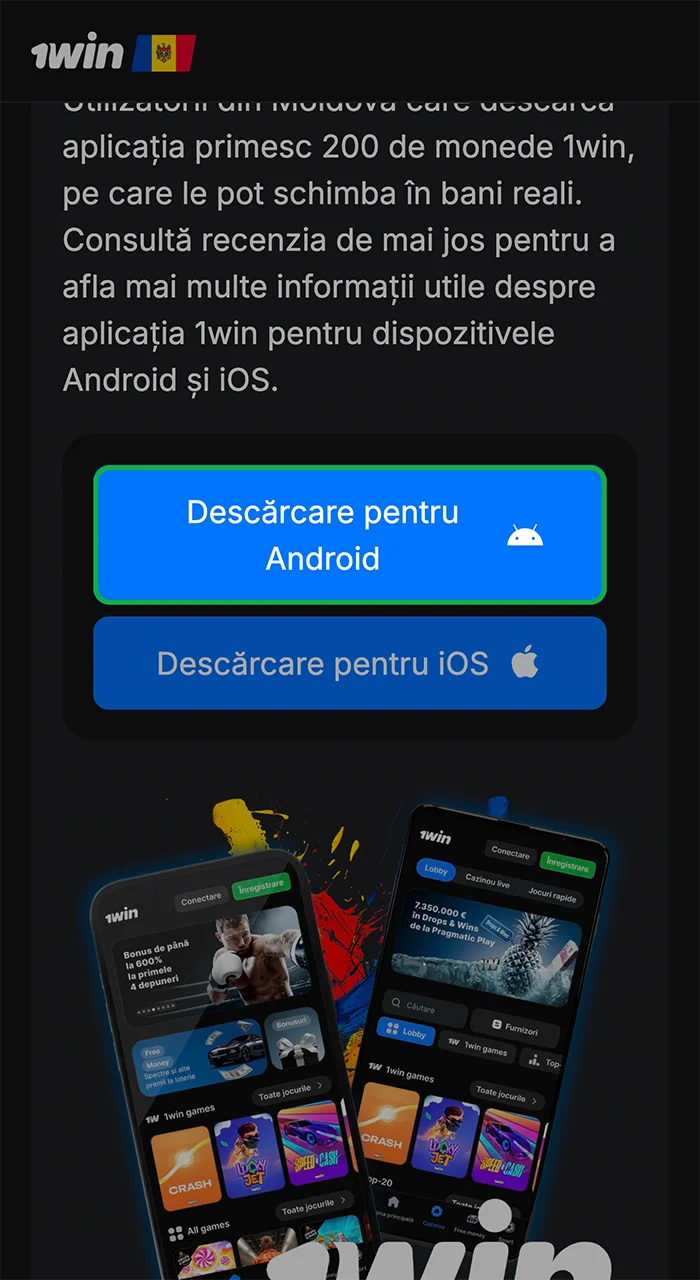 Utilizați instrucțiunile de instalare a aplicației 1win.