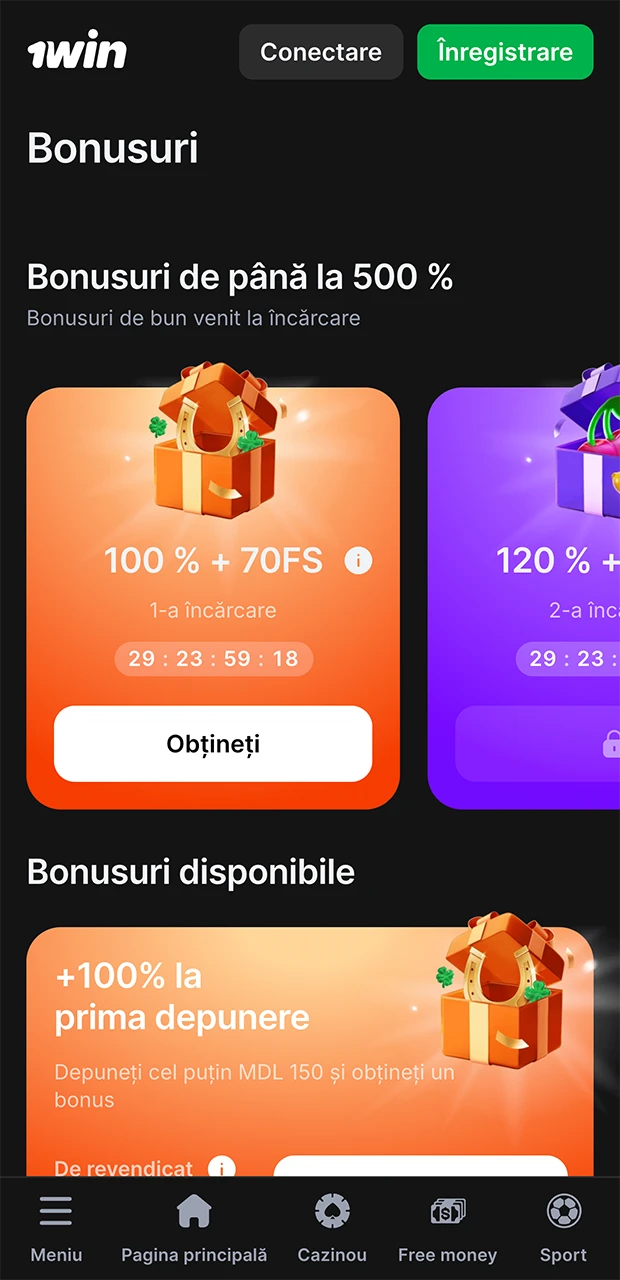 Bonusuri în aplicația de la compania 1win.