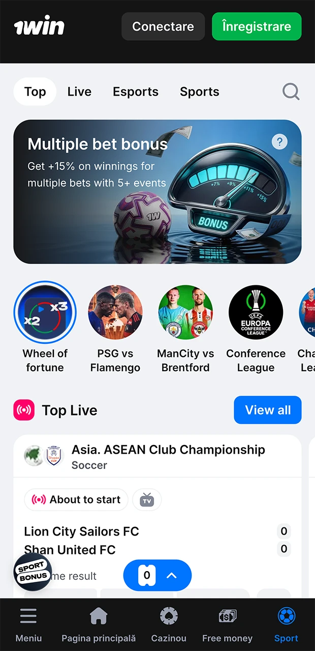 Pariuri sportive în aplicația 1win.