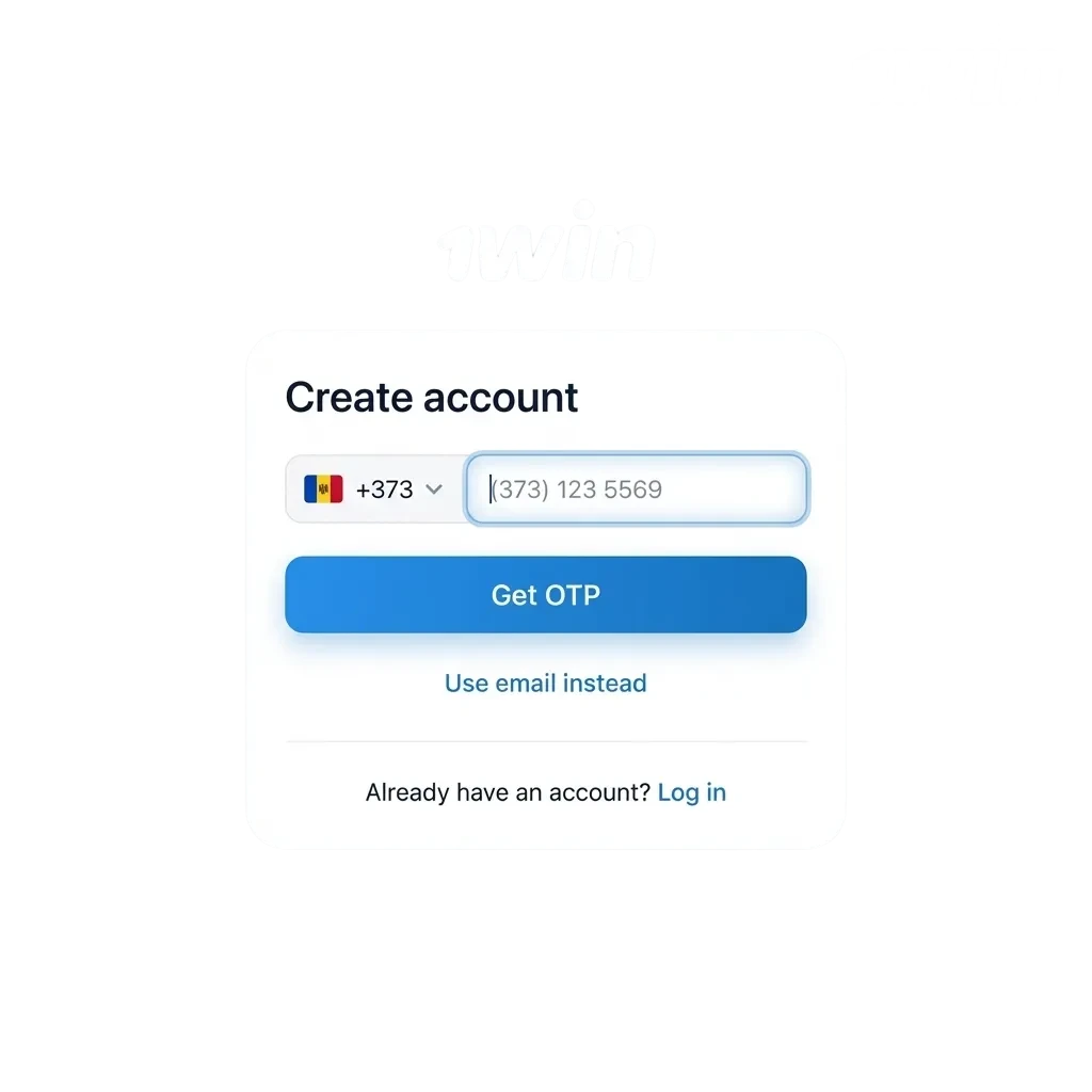 Ecran 1win cu formulare de înregistrare, login și verificare cont pentru utilizatori din Moldova