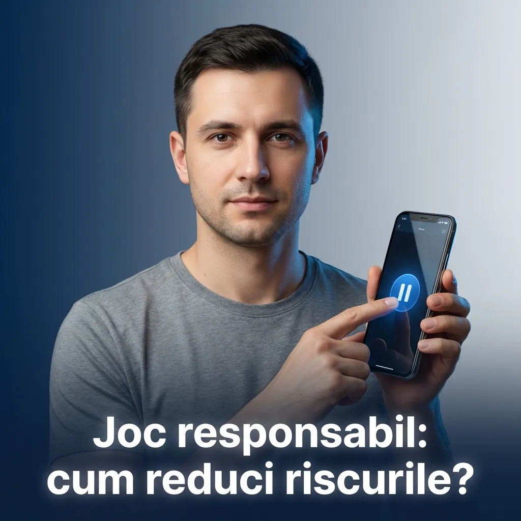 Ilustrație cu jucător care setează buget și limite de pariere pentru joc responsabil, cu mesaje de avertizare vizibile
