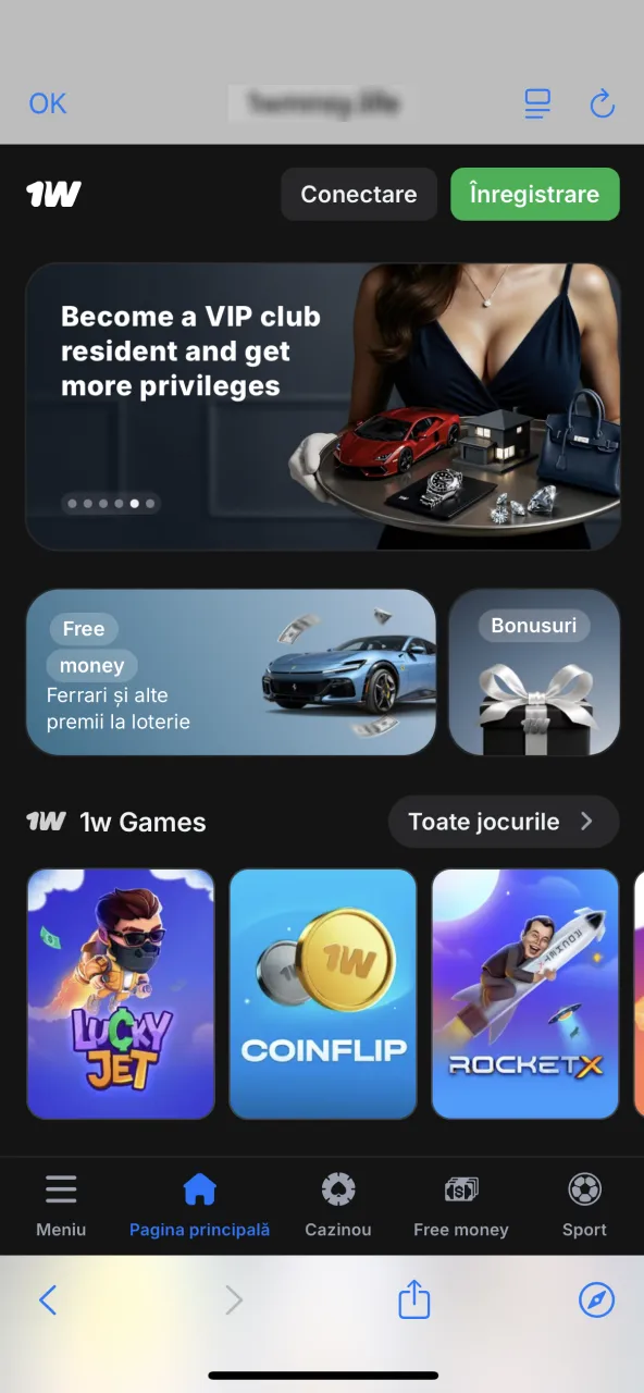 Navighează la 1win Moldova prin Safari.