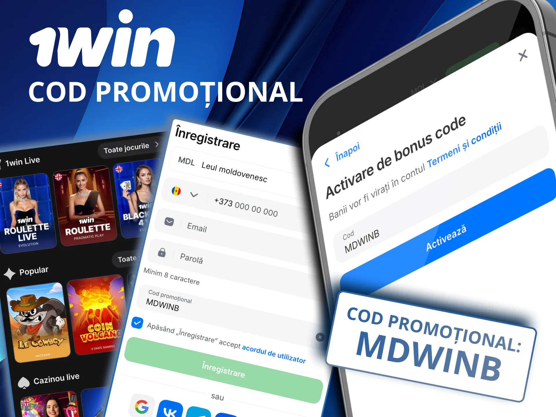 1win permite activarea codului la înregistrare sau ulterior.