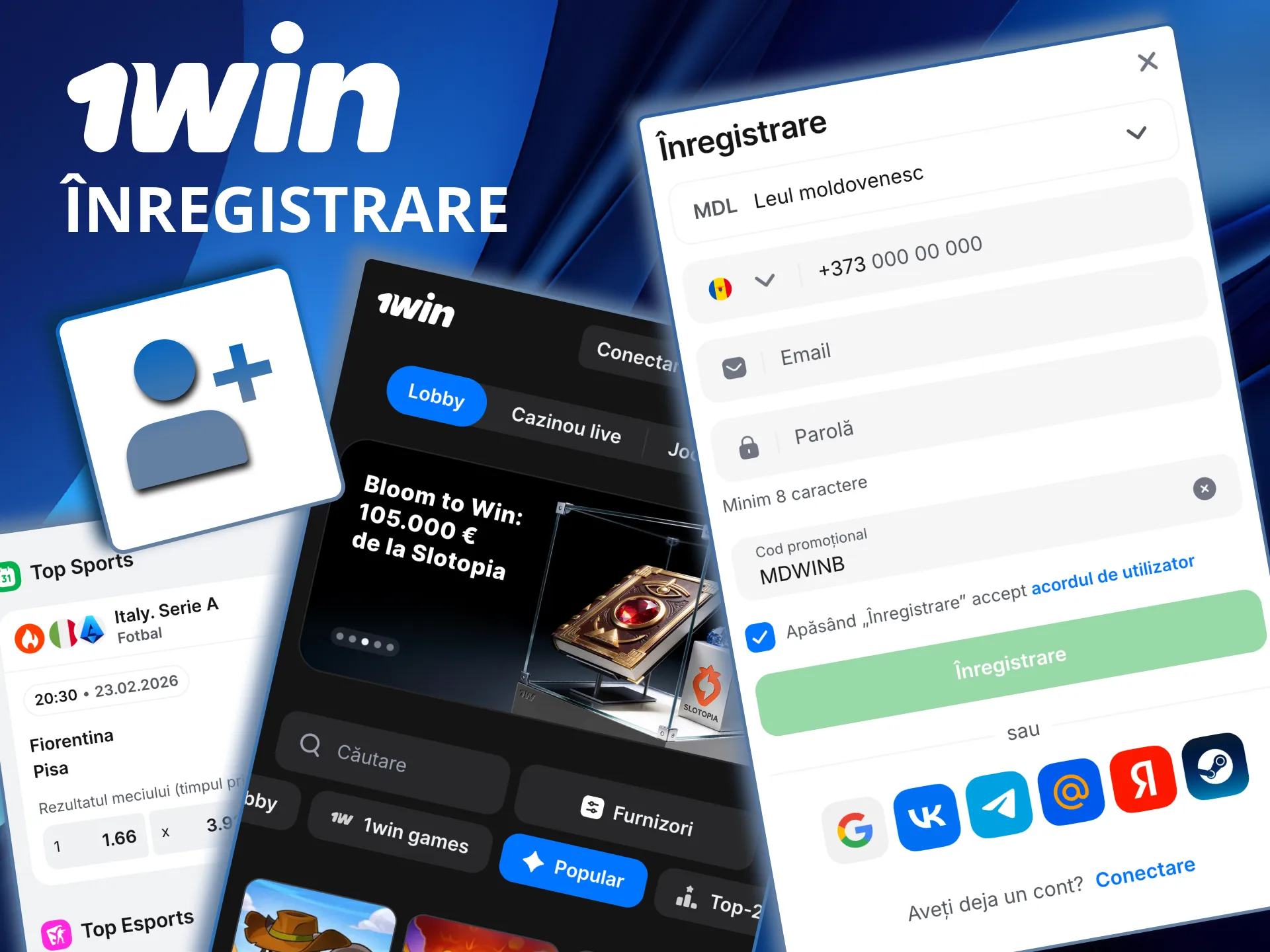 1win permite creare rapidă de cont direct din aplicația mobilă.