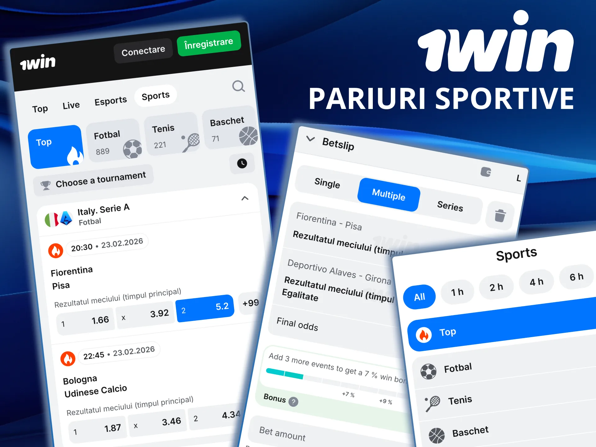 Pe 1win pariezi live și pre-meci la sporturi diverse.