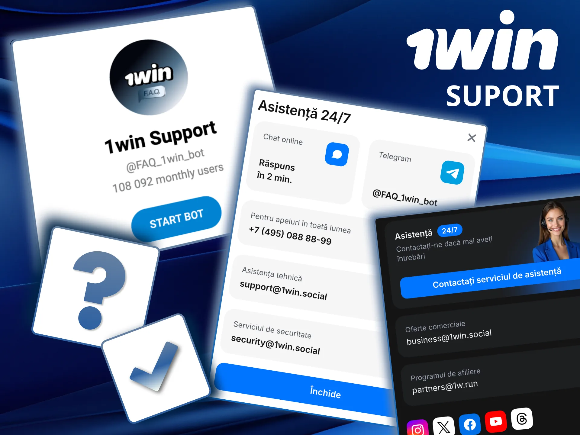 Pe 1win primești ajutor nonstop prin chat live și alte canale.