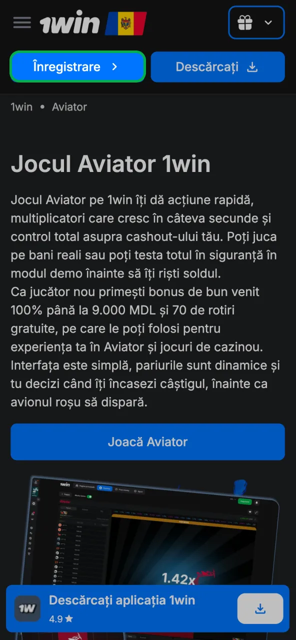 Înregistrare simplă pe 1win prin acces direct.