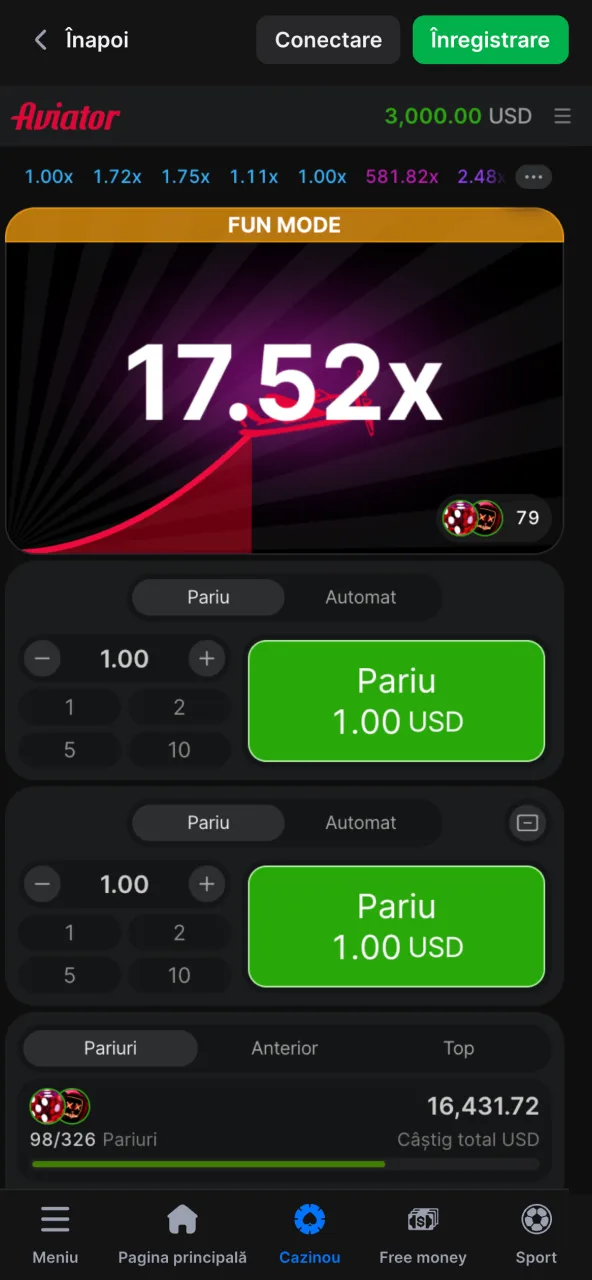 Activează opțiuni auto și joacă Aviator 1win.