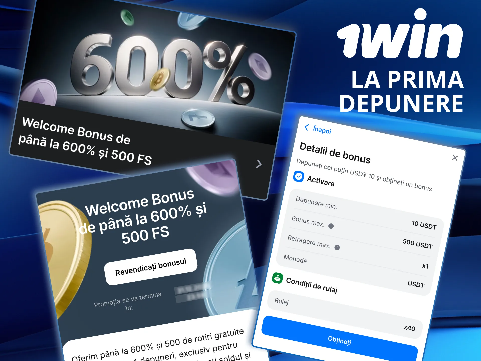 Bonusul crypto 1win include procente mari pentru patru depuneri.