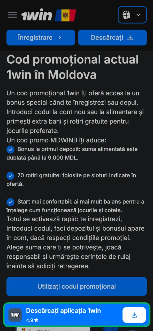Instalează aplicația 1win pe Android sau iOS.