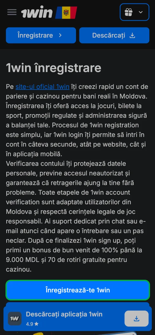 Acces rapid la 1win prin butonul de acces.