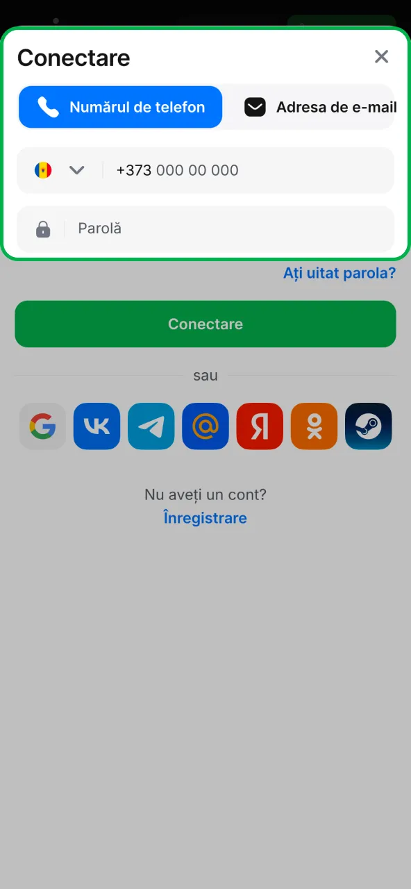 Autentificare 1win cu email, user sau social login.