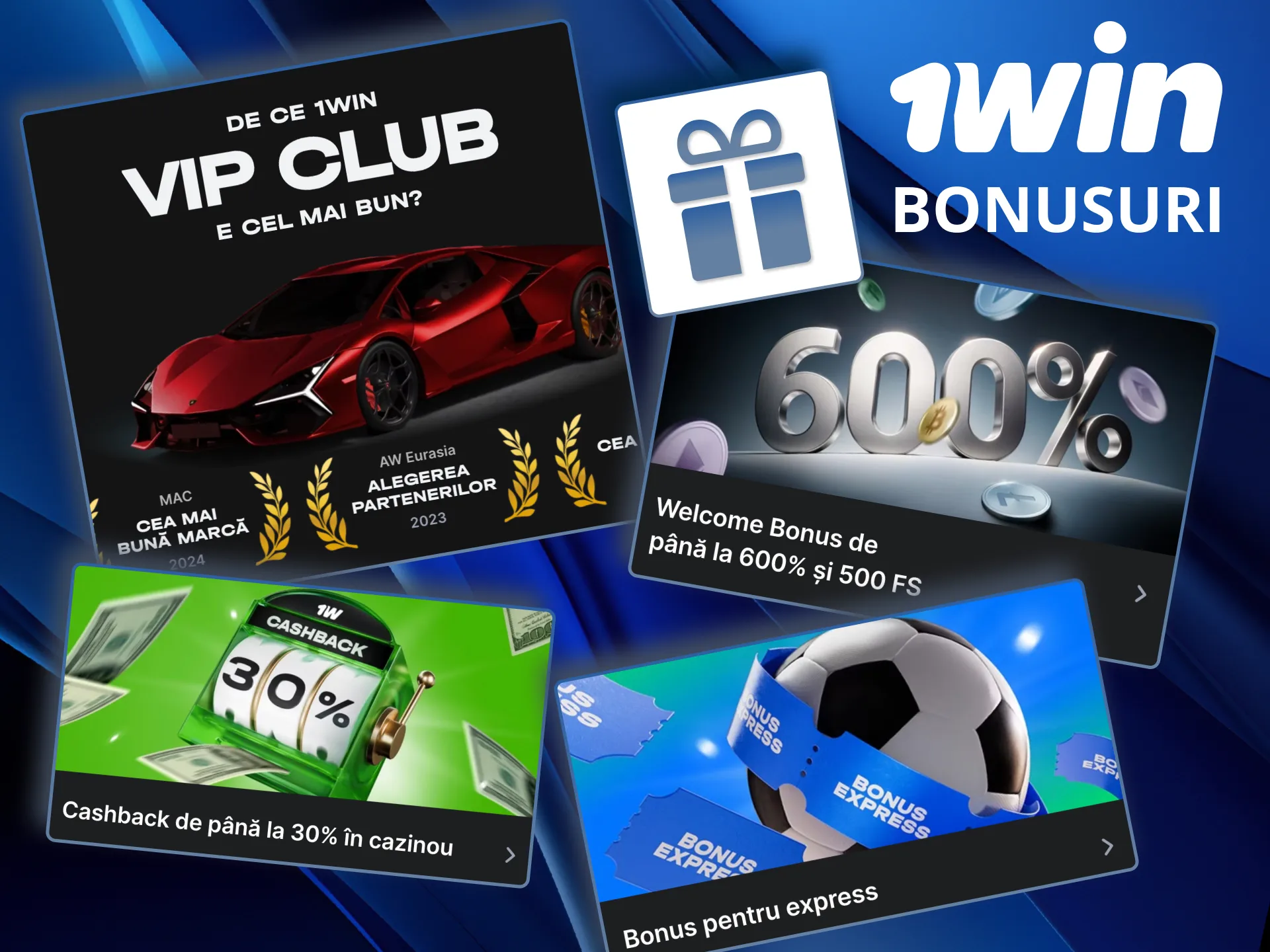 Bonusurile 1win includ pachet de bun venit, cashback și rotiri gratuite.