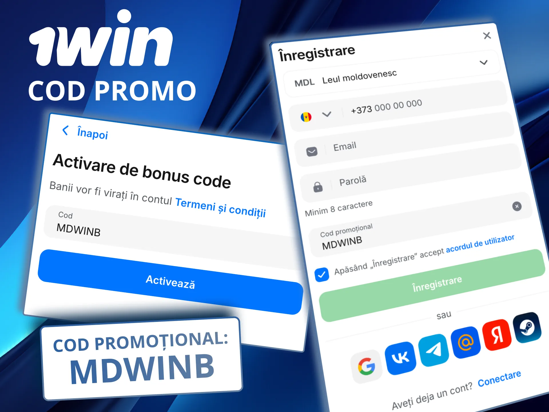 1win permite folosirea codului pentru bonus la prima depunere.