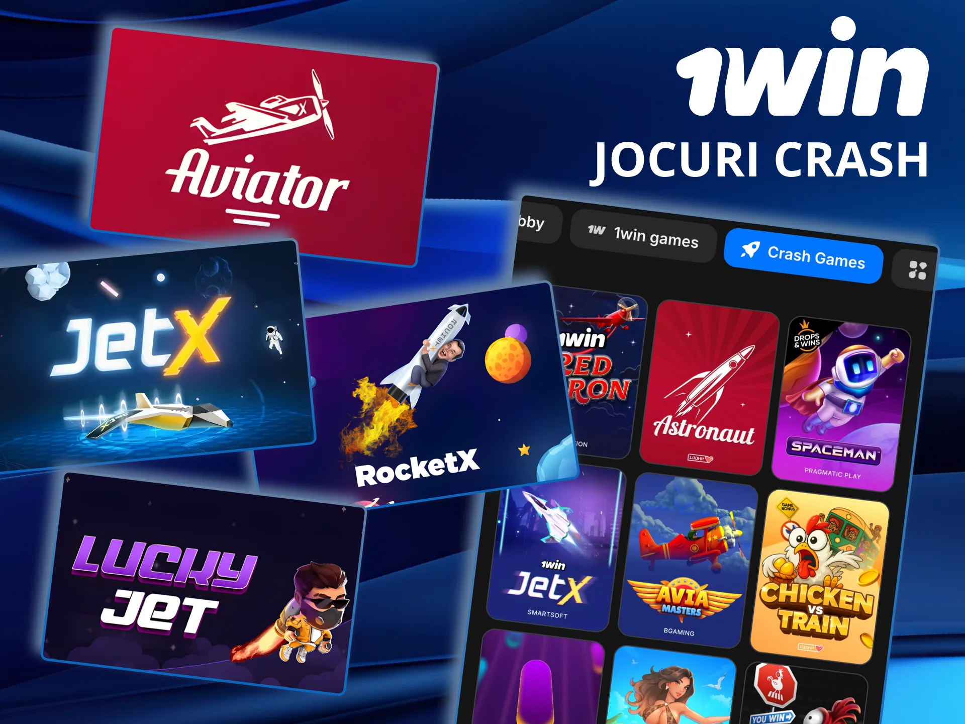 1win permite jocuri Crash unde retragi miza înainte de explozie.