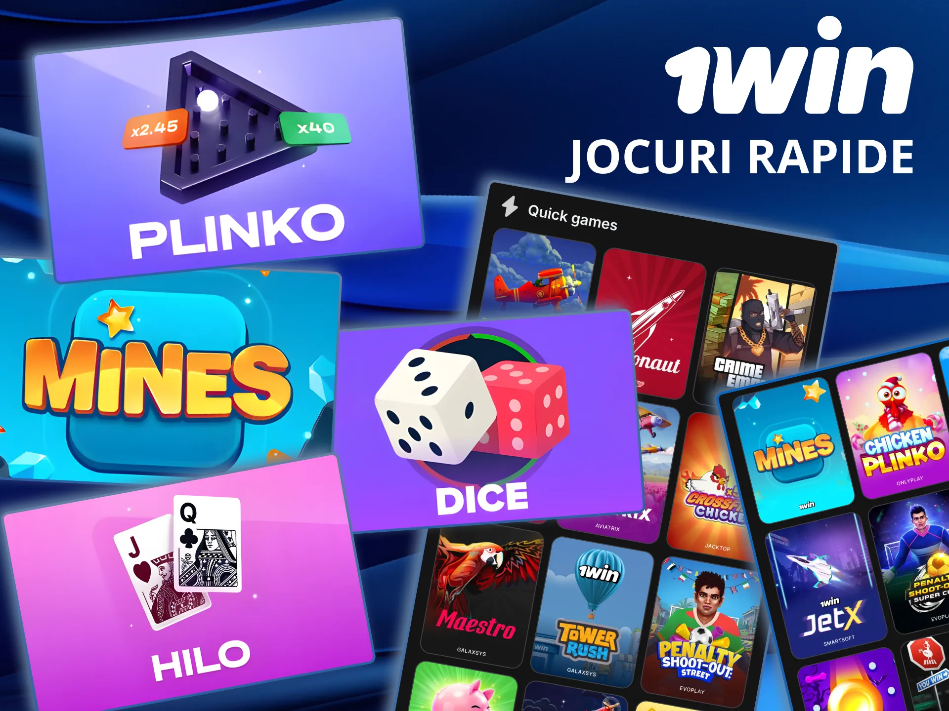 1win oferă jocuri rapide precum Dice, Mines și Plinko.