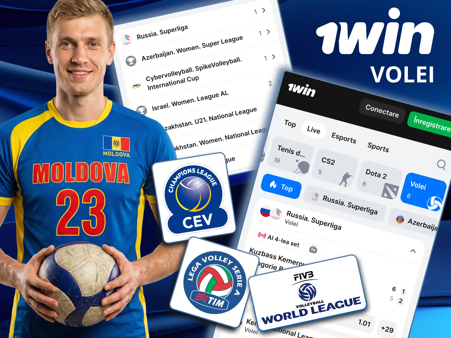 Voleiul pe 1win include CEV, Serie A1 și alte ligi mari.